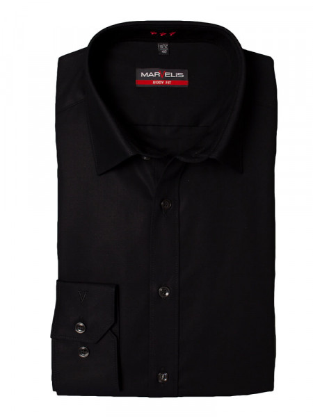 Marvelis BODY FIT shirt UNI POPELINE black with New York Kent collar in narrow cut