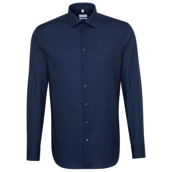 Seidensticker SHAPED shirt UNI POPELINE dark blue with Business Kent collar in modern cut