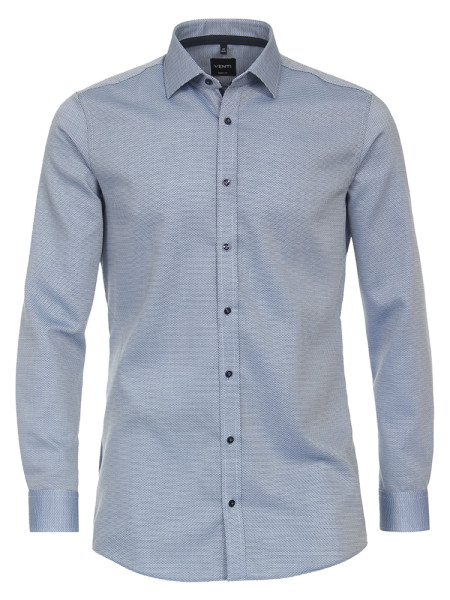 Venti overhemd BODY FIT STRUCTUUR middelblauw met Kent-kraag in moderne snit