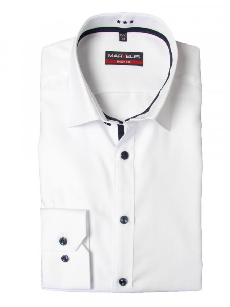 Marvelis shirt BODY FIT TWILL white with New York Kent collar in narrow cut