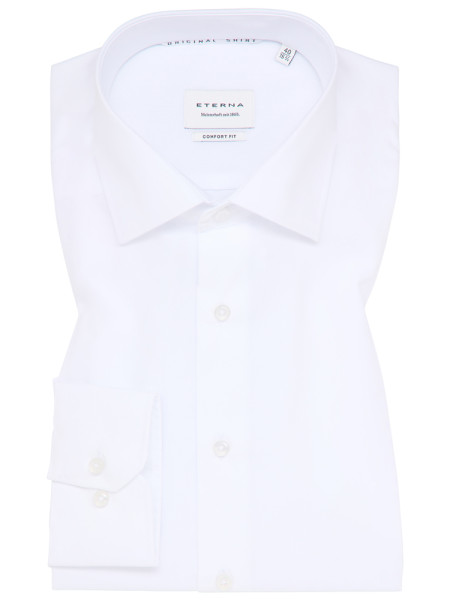 Chemise Eterna COMFORT FIT UNI POPELINE blanc avec col Kent en coupe classique