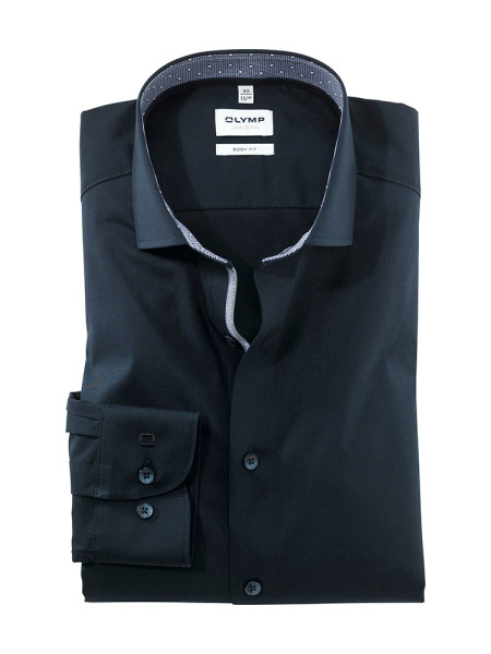 OLYMP Level Five body fit Hemd UNI STRETCH dunkelblau mit Royal Kent Kragen in schmaler Schnittform