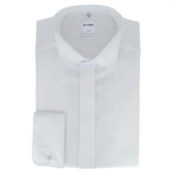 Chemise OLYMP Luxor soirée comfort fit UNI POPELINE blanc avec col Cassè en coupe classique