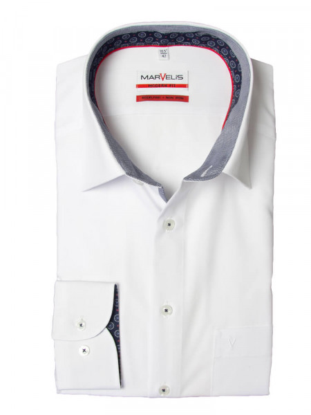 Marvelis MODERN FIT Hemd UNI POPELINE weiss mit New Kent Kragen in moderner Schnittform