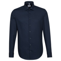 Seidensticker SLIM FIT shirt UNI POPELINE dark blue with Business Kent collar in narrow cut