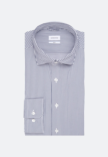 Seidensticker shirt SLIM FIT UNI STRETCH dark blue with Kent collar in narrow cut