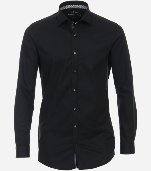 Venti overhemd BODY FIT HYPERFLEX zwart met Kent-kraag in smalle snit