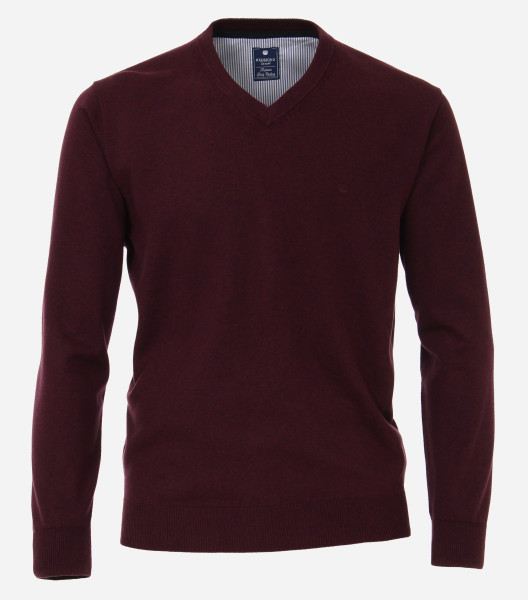 Redmond sweater REGULAR FIT KNITTED dark red with V-neck collar in classic cut
