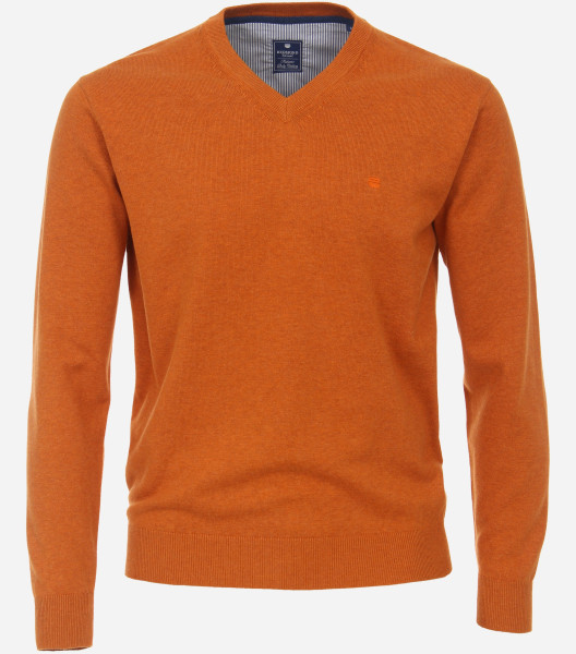 Redmond sweater REGULAR FIT KNITTED orange with V-neck collar in classic cut