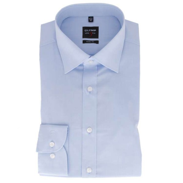 Chemise OLYMP Level Five body fit CHAMBRAY bleu clair avec col New York Kent en coupe étroite