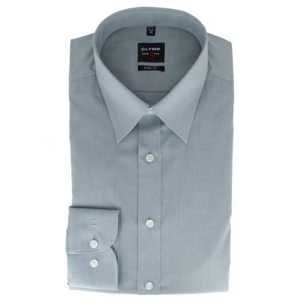 Chemise OLYMP Level Five body fit CHAMBRAY gris avec col New York Kent en coupe étroite