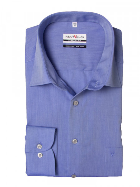 Marvelis COMFORT FIT Hemd CHAMBRAY mittelblau mit New Kent Kragen in klassischer Schnittform