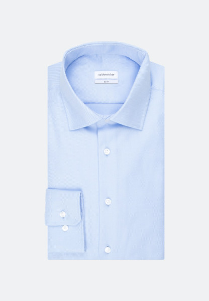 Chemise Seidensticker SLIM FIT TWILL bleu clair avec col Business Kent en coupe étroite