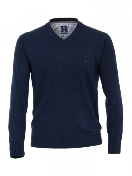 Redmond trui REGULAR FIT MELANGE donkerblauw met V-halskraag in klassieke snit