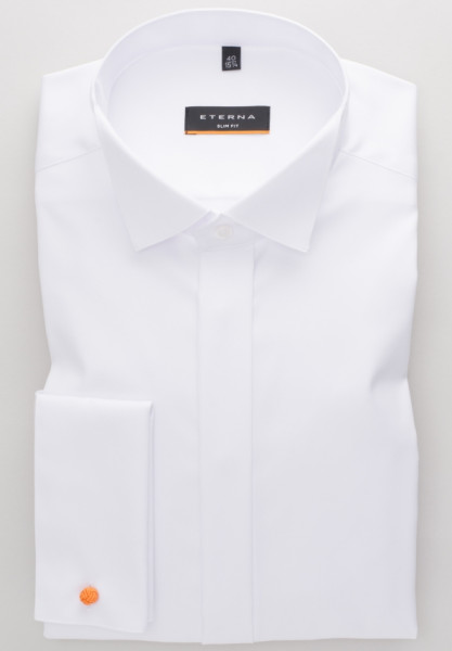 Chemise Eterna SLIM FIT TWILL blanc avec col Cassè en coupe étroite