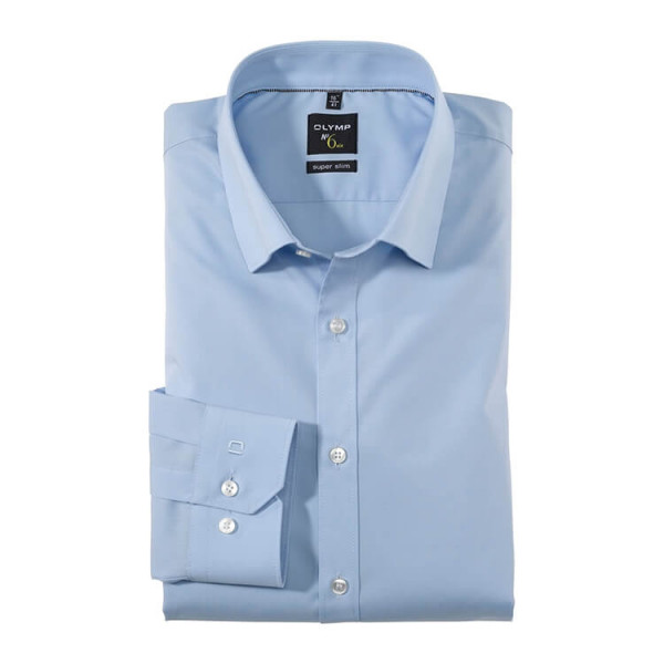 OLYMP No. Six super slim Hemd UNI POPELINE hellblau mit Under Button Down Kragen in super schmaler Schnittform