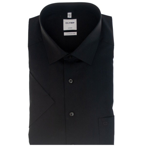 OLYMP Luxor comfort fit Hemd UNI POPELINE schwarz mit New Kent Kragen in klassischer Schnittform