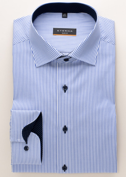 Eterna overhemd SLIM FIT TWILL STRIPES middelblauw met Klassieke Kentkraag in smalle snit