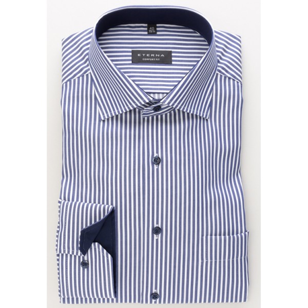 Eterna Hemd COMFORT FIT TWILL STREIFEN dunkelblau mit Classic Kent Kragen in klassischer Schnittform