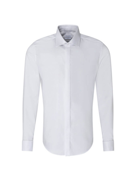 Chemise Seidensticker SLIM TWILL blanc avec col Business Kent en coupe étroite