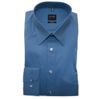 OLYMP Level Five body fit shirt UNI POPELINE medium blue with New York Kent collar in narrow cut