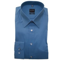 Chemise OLYMP Level Five body fit UNI POPELINE bleu moyen avec col New York Kent en coupe étroite