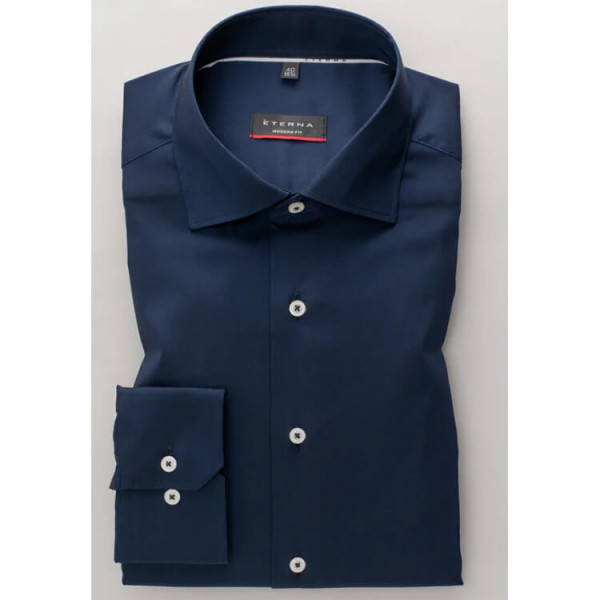 Eterna overhemd MODERN FIT UNI STRETCH donkerblauw met Klassieke Kentkraag in moderne snit