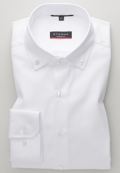 Chemise Eterna MODERN FIT TWILL blanc avec col Button Down en coupe moderne