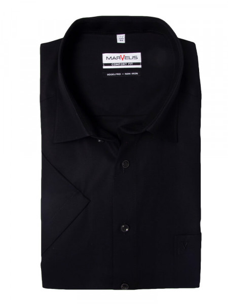 Marvelis COMFORT FIT shirt UNI POPELINE black with New Kent collar in classic cut