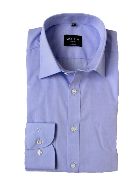 Marvelis shirt BODY FIT UNI POPELINE light blue with New York Kent collar in narrow cut