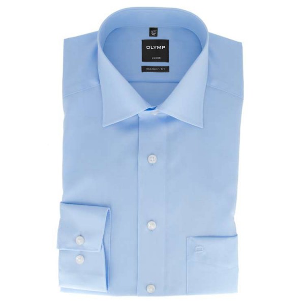 Chemise OLYMP Luxor modern fit UNI POPELINE bleu clair avec col Nouveau Kent en coupe moderne