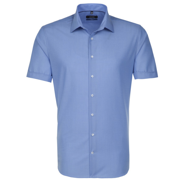 Seidensticker SHAPED shirt FIL À FIL medium blue with Business Kent collar in modern cut