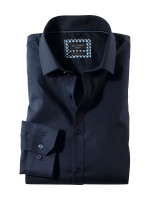 Olymp overhemd NO. SIX UNI POPELINE donkerblauw met Moderne Kent-kraag in super smalle snit