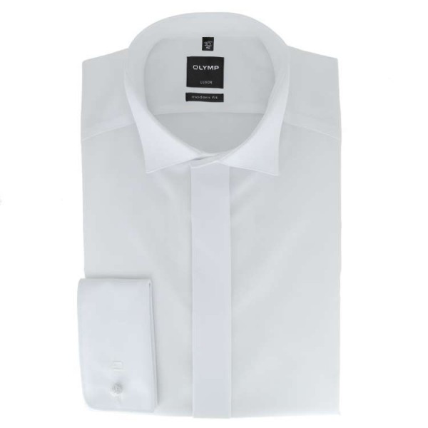 OLYMP Luxor soirée modern fit shirt UNI POPELINE white with Wing collar in modern cut