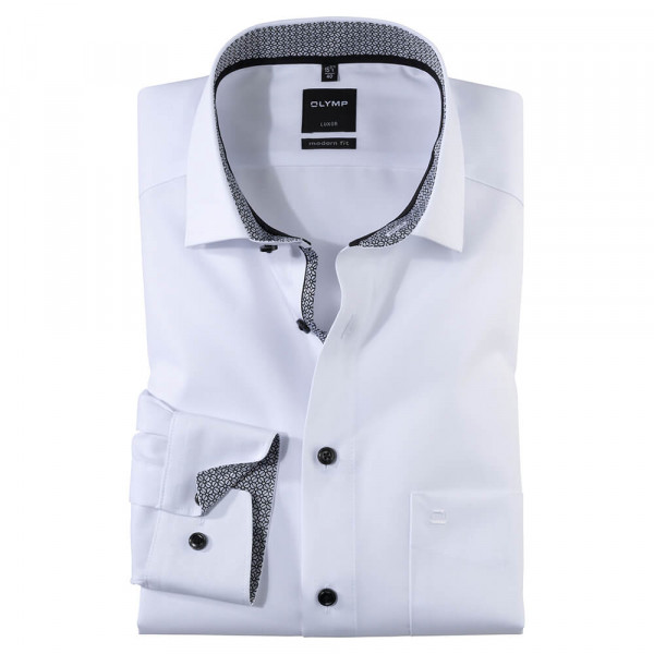 Chemise OLYMP Luxor modern fit UNI POPELINE blanc avec col Global Kent en coupe moderne