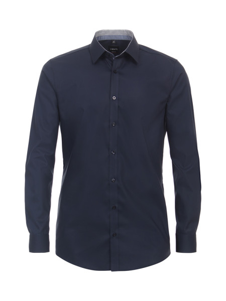 Venti shirt BODY FIT UNI POPELINE dark blue with Kent collar in narrow cut