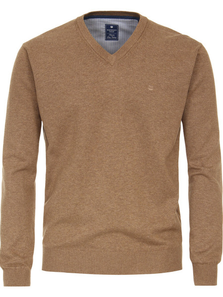 Redmond sweater REGULAR FIT MELANGE beige with V-neck collar in classic cut