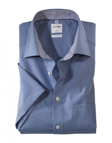 OLYMP overhemd COMFORT FIT STRUCTUUR donkerblauw met Nieuw Kent-kraag in klassieke snit