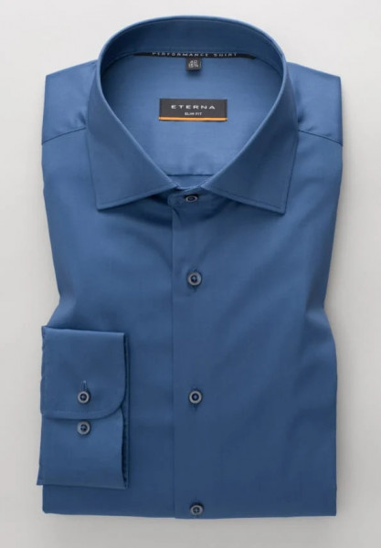 Eterna shirt SLIM FIT UNI STRETCH medium blue with Classic Kent collar in narrow cut