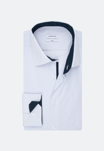 Chemise Seidensticker SLIM FIT UNI POPELINE bleu clair avec col Business Kent en coupe étroite