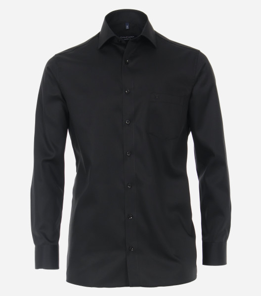 Chemise CasaModa COMFORT FIT TWILL noir avec col Kent en coupe classique