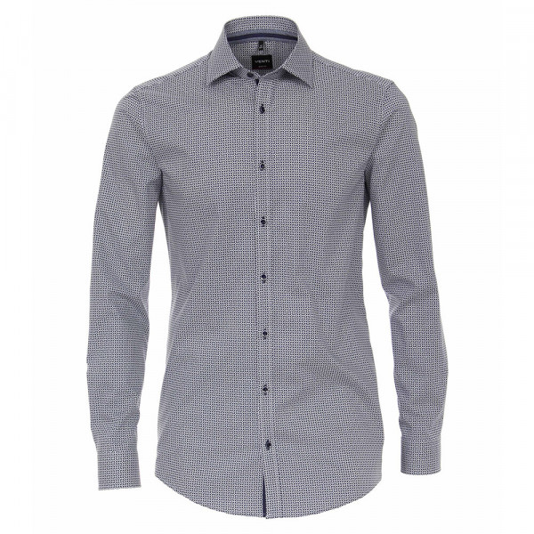 Venti shirt BODY FIT PRINT dark blue with Kent collar in narrow cut