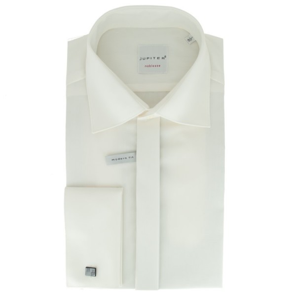 Chemise Jupiter MODERN FIT UNI POPELINE beige avec col Kent en coupe moderne