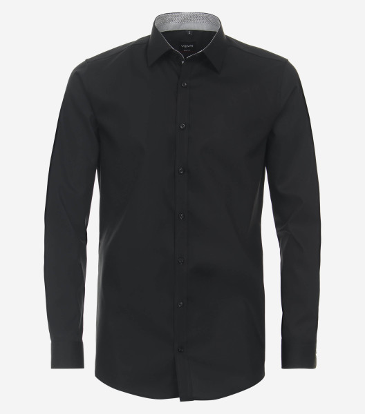 Venti shirt BODY FIT UNI POPELINE black with Kent collar in narrow cut