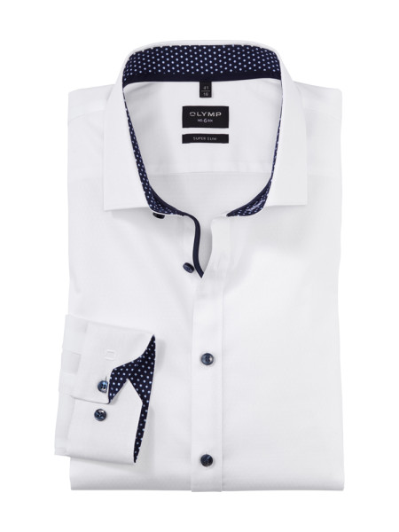 Olymp Hemd SUPER SLIM UNI POPELINE weiss mit Modern Kent Kragen in super schmaler Schnittform