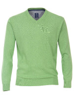 Redmond jumper REGULAR FIT MELANGE green with V-neck collar in classic cut