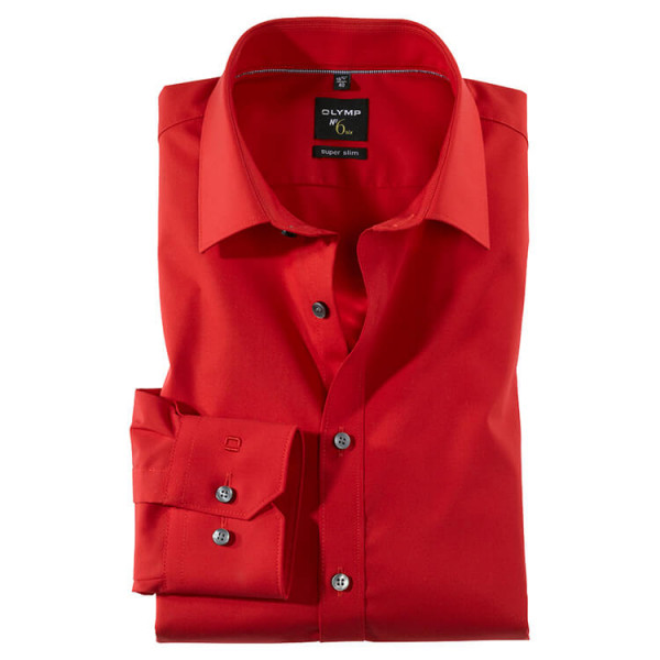 OLYMP No. Six super slim overhemd UNI POPELINE rood met Urban Kentkraag in super smalle snit