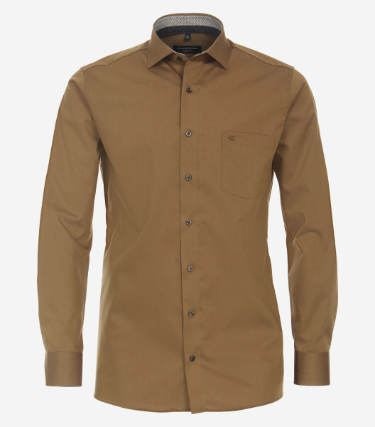 CasaModa Hemd COMFORT FIT UNI POPELINE beige mit Kent Kragen in klassischer Schnittform