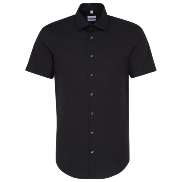 Chemise Seidensticker SLIM FIT UNI POPELINE noir avec col Business Kent en coupe étroite