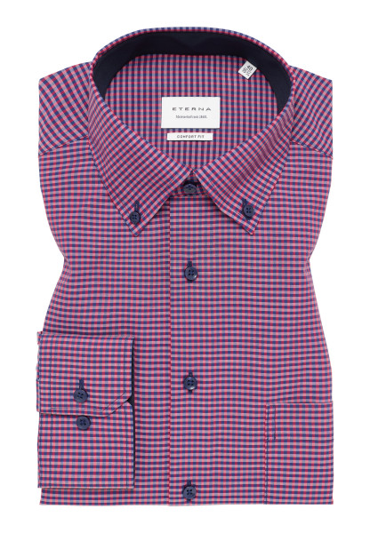 Eterna Hemd MODERN FIT VICHY POPELINE rot mit Button Down Kragen in moderner Schnittform